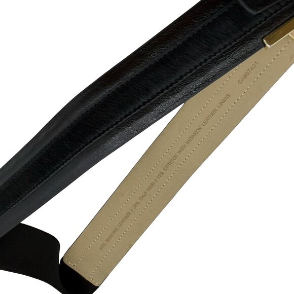 Ann Taylor Black Pony Hair & Leather Elastic Back Belt Gold Hardware Size M/L main image 5